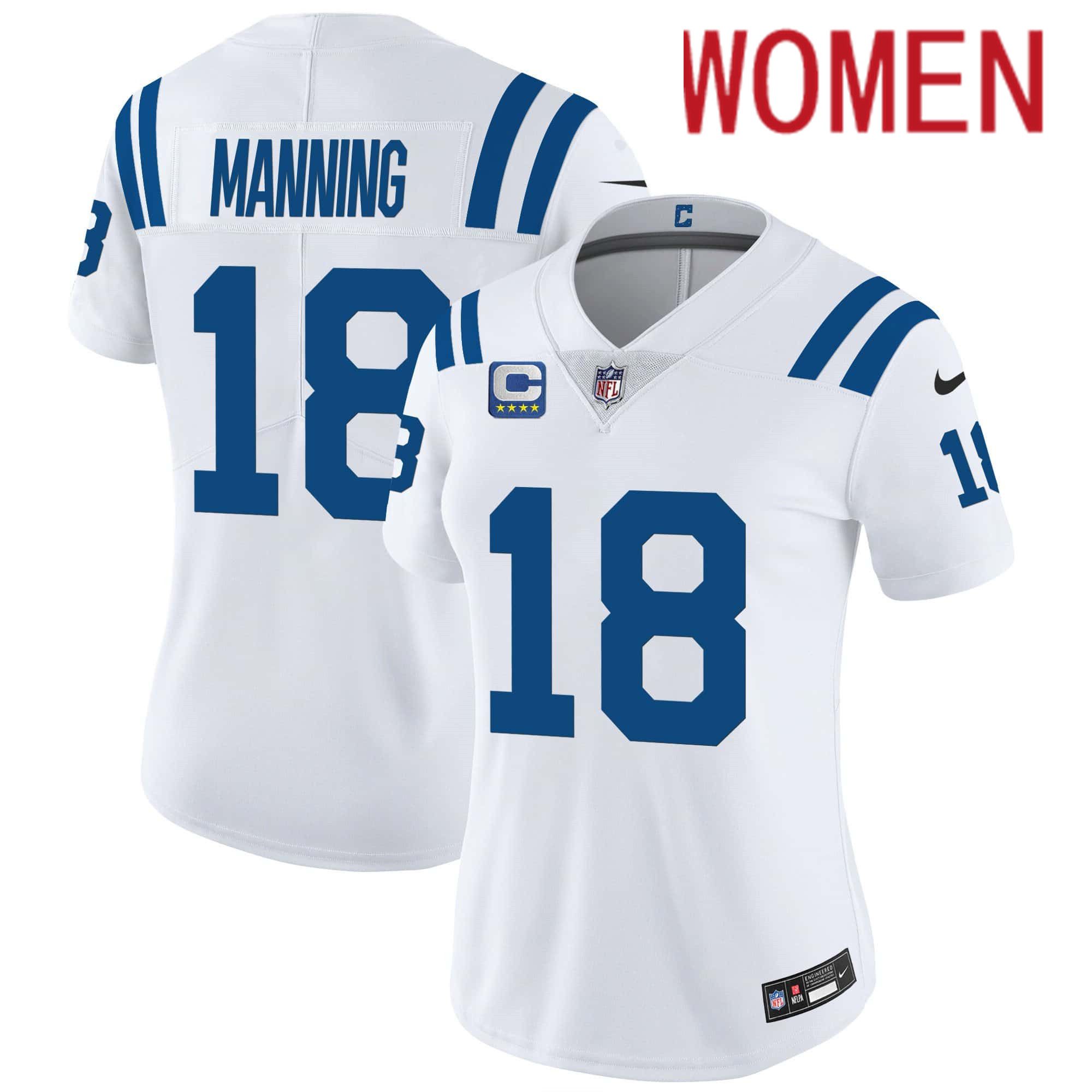 Women Indianapolis Colts 18 Manning White 2024 Nike Vapor Limited NFL Jersey